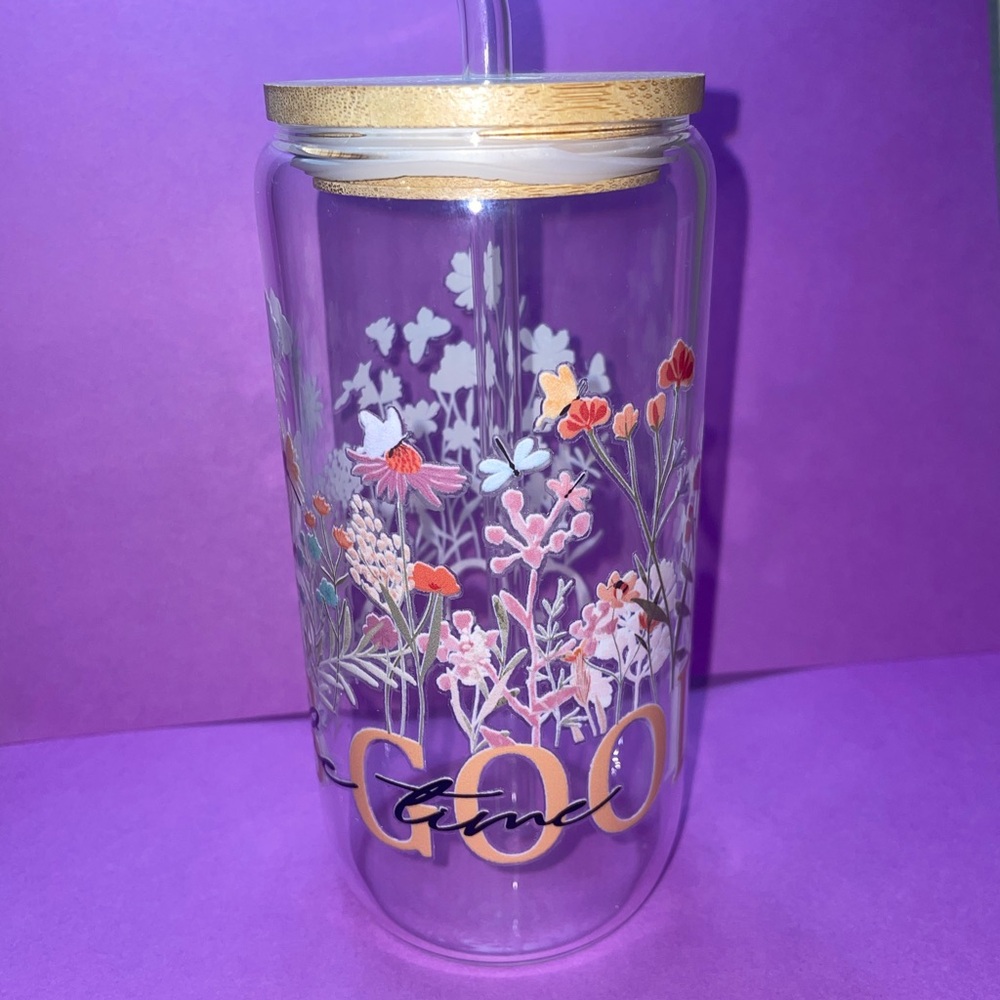 Custom “GOD IS GOOD ALL THE TIME” Glass Tumbler with Straw